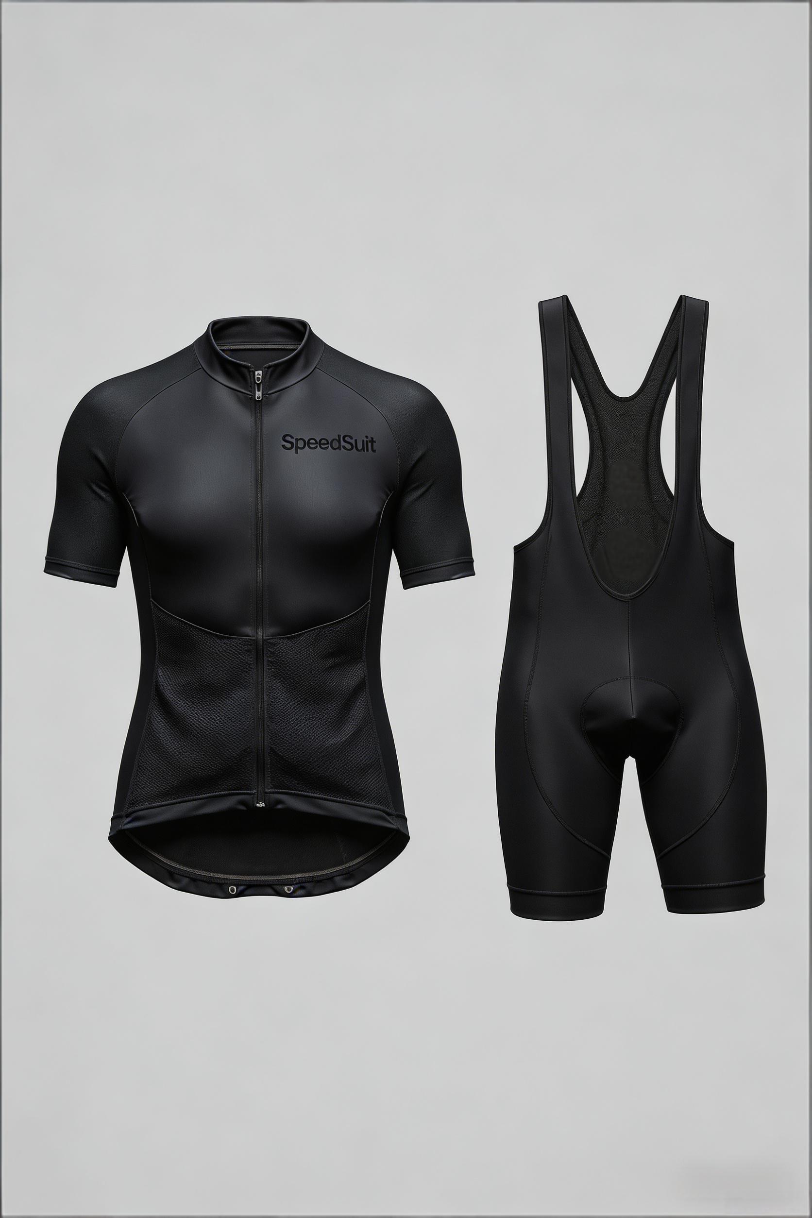 高性能骑行服产品展示，流线型设计，采用高科技面料，颜色鲜艳，展现现代科技感，模特穿着展示